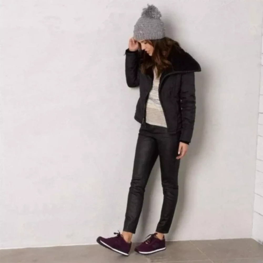 Prana Kara Jett Wax Coated Pants Women 8/29 Black Slim Denim Goth Moto Edgy Punk - Picture 2 of 11